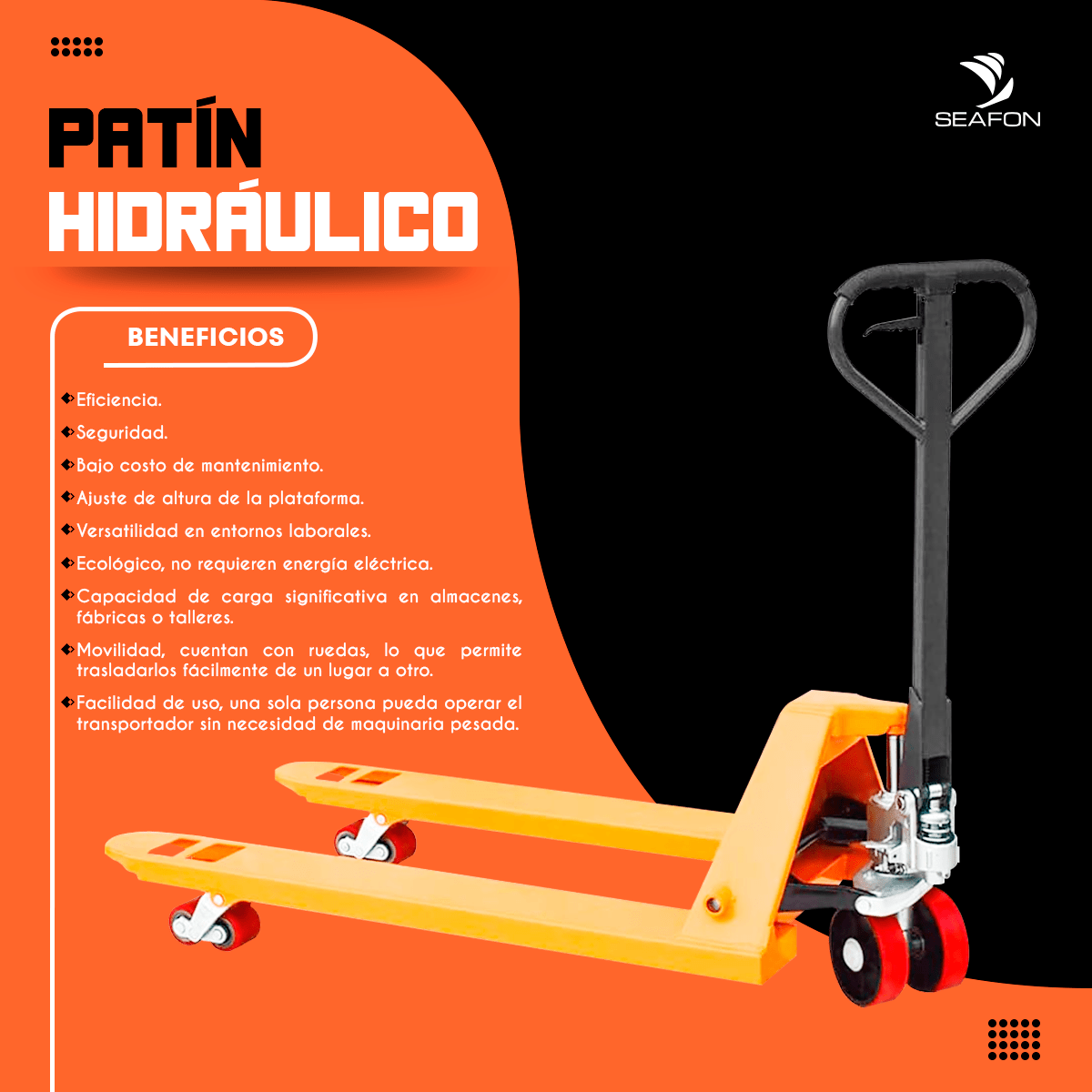 Patin Hidráulico de Tarimas Carretilla 3 Toneladas Estándar - Imagen 2