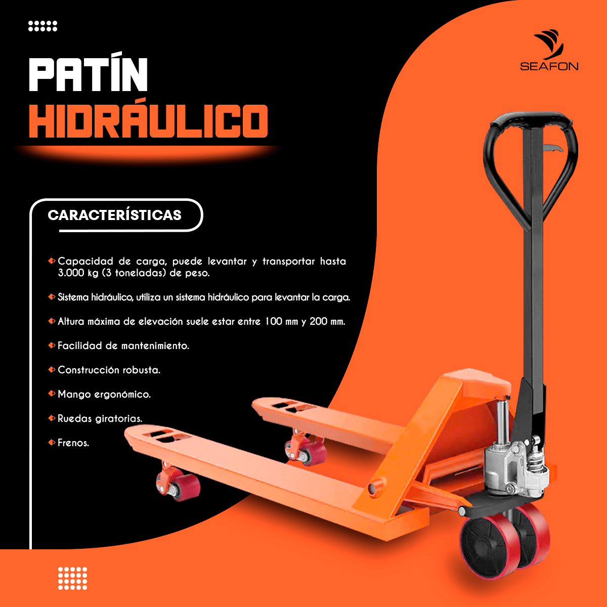Patin Hidráulico de Tarimas Carretilla 3 Toneladas Estándar - Imagen 3