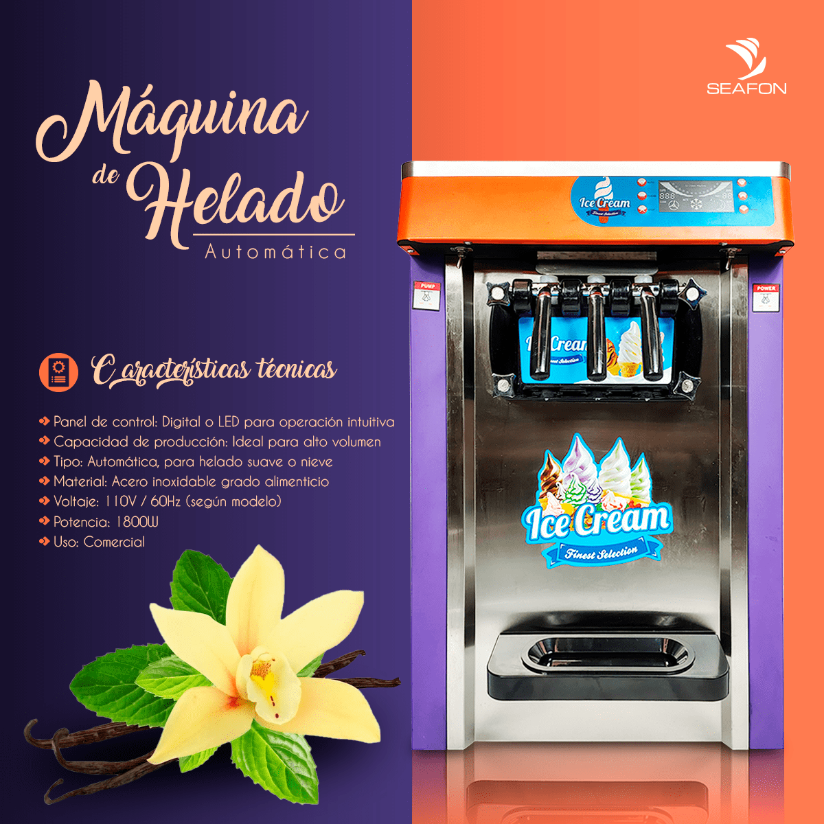 Máquina Helado Suave Nieve Automática Comercial 1800w - Imagen 3